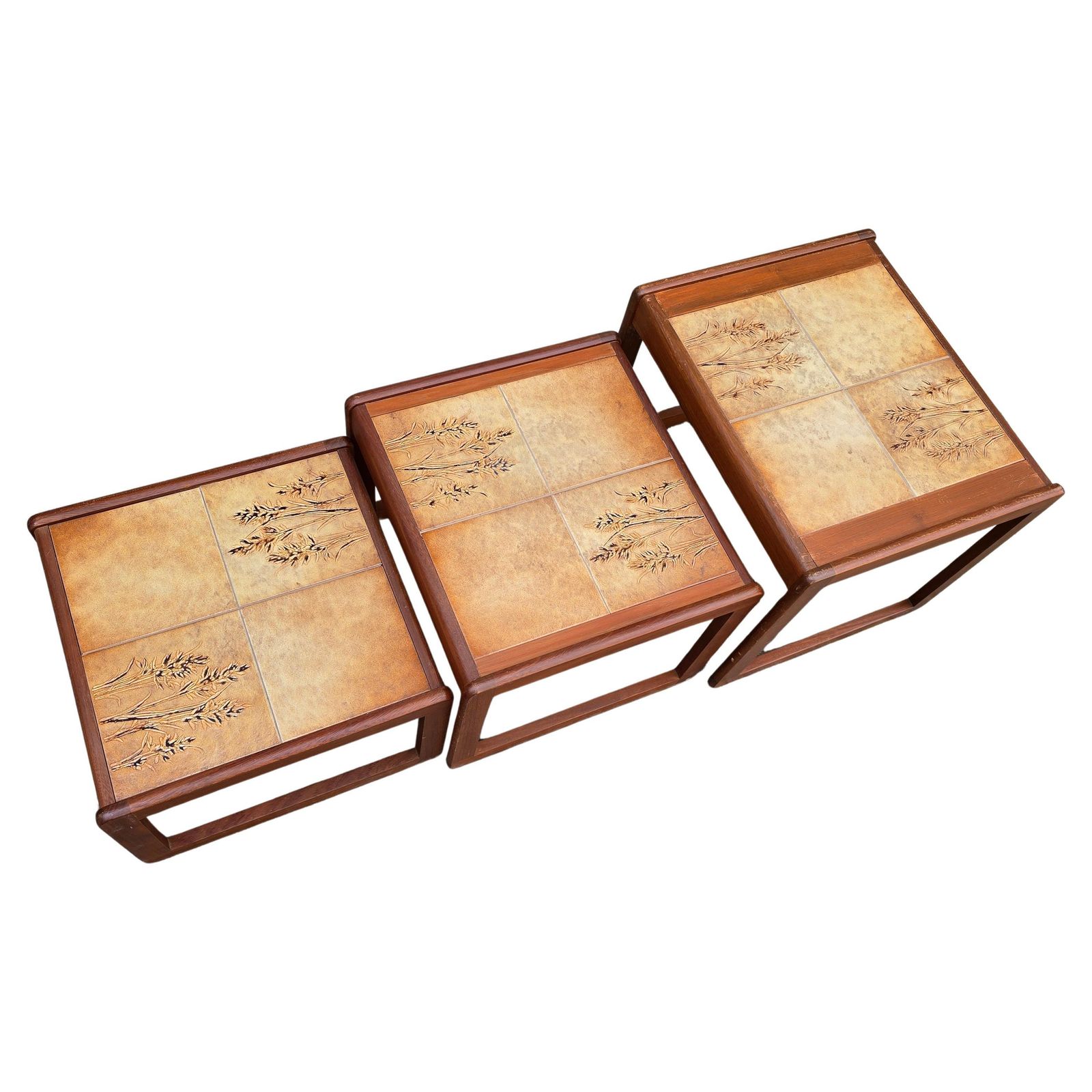 Set Of 3 French Mid Century Nesting Tables With Ceramic Tile Tops, 1960s photo Furniture