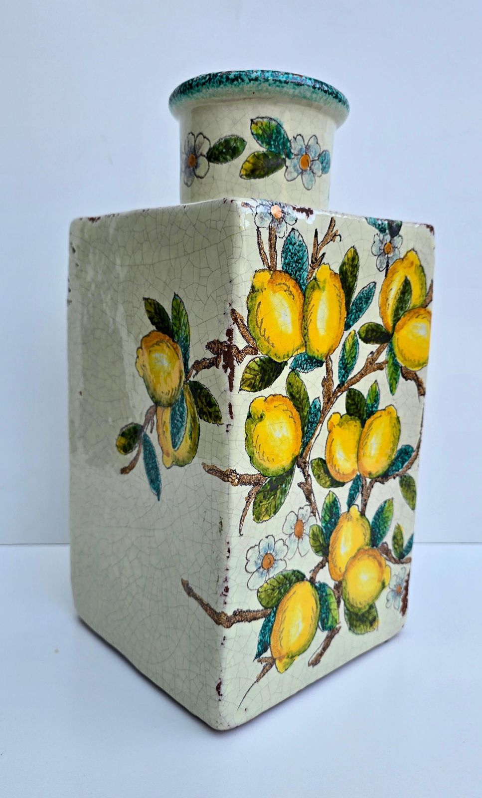 Hand Painted Italian Terracotta Vase With Lemons And Blossoms photo 1244.0