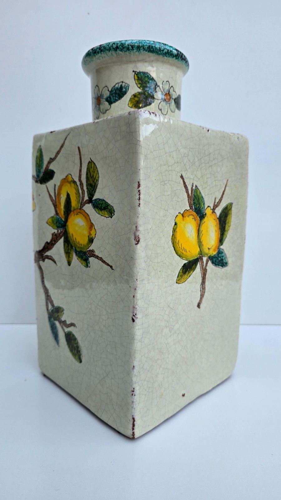 photo for sale Hand Painted Italian Terracotta Vase With Lemons And Blossoms