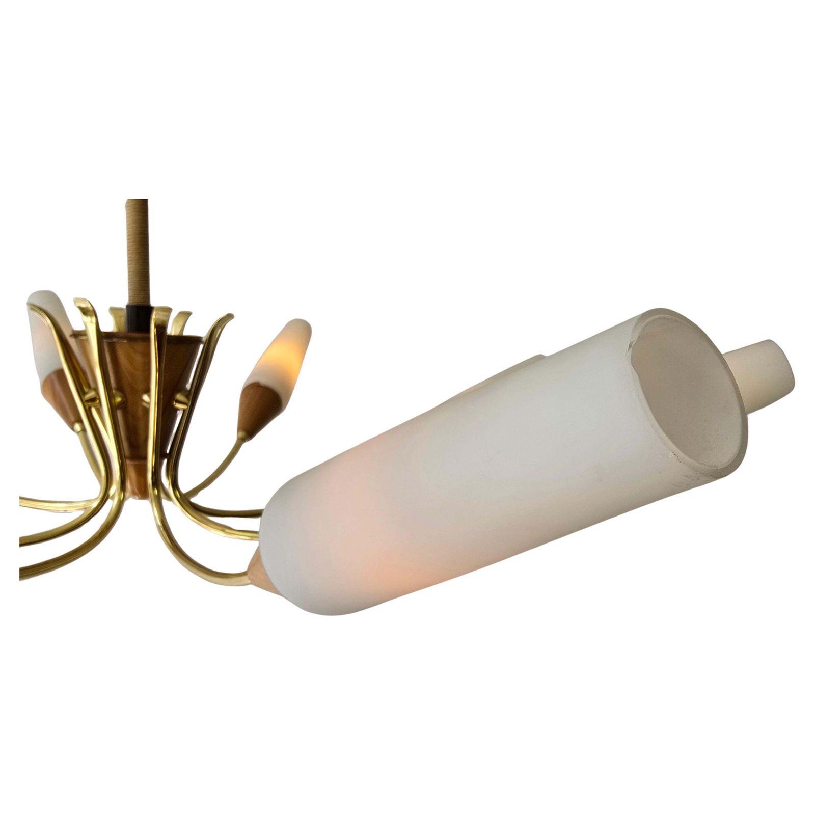 photo vinterior Large 1950s Italian Chandelier In Brass, Glass And Wood