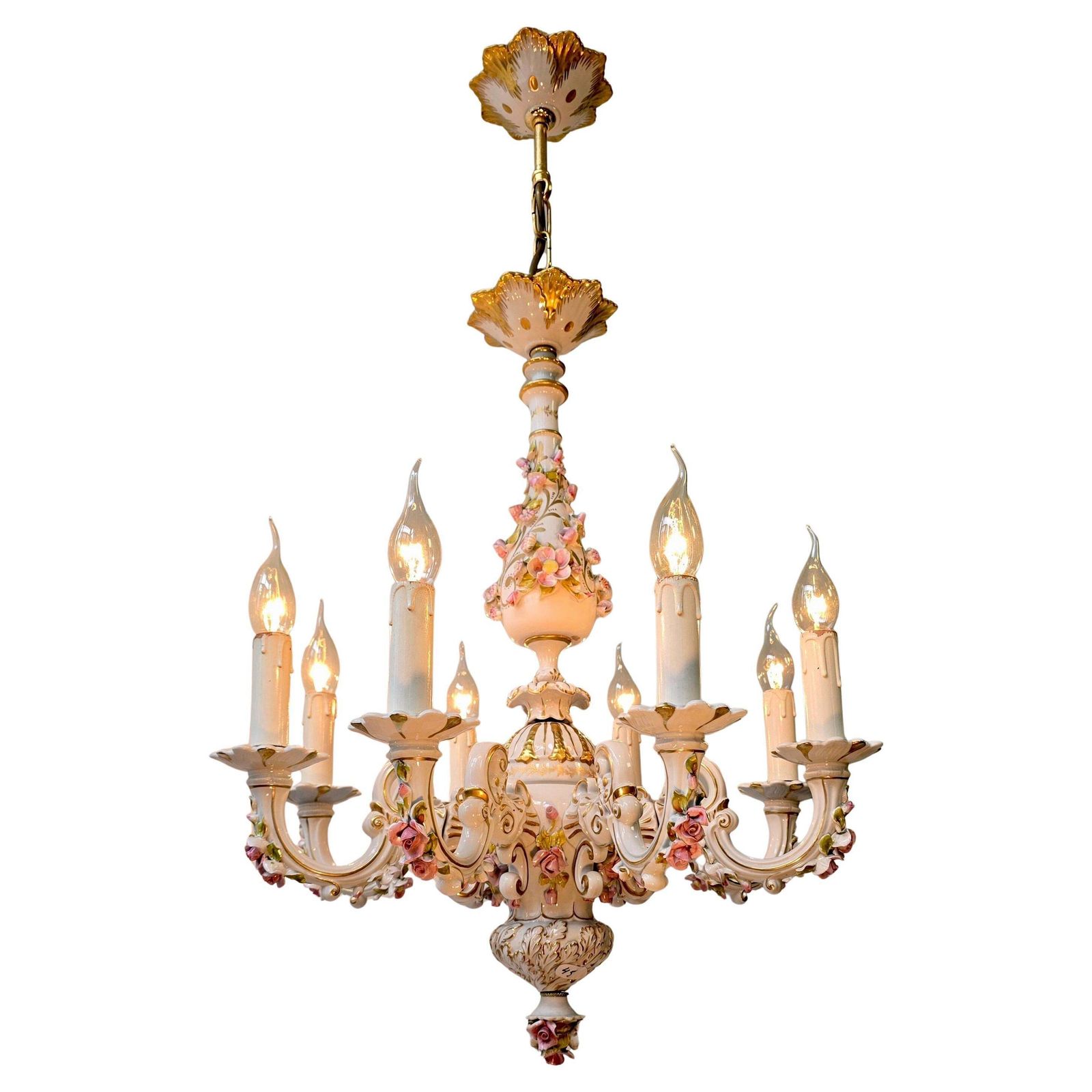Rare Italian Mangani Porcelain Chandelier – 1970s