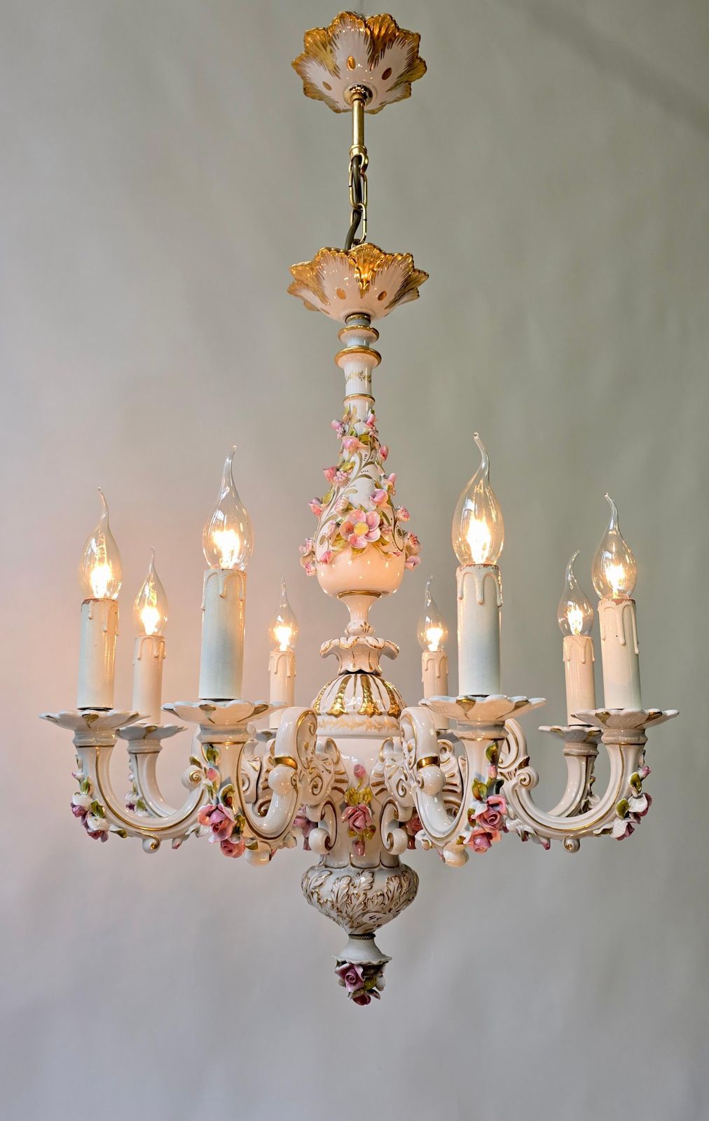 Rare Italian Mangani Porcelain Chandelier – 1970s photo for sale