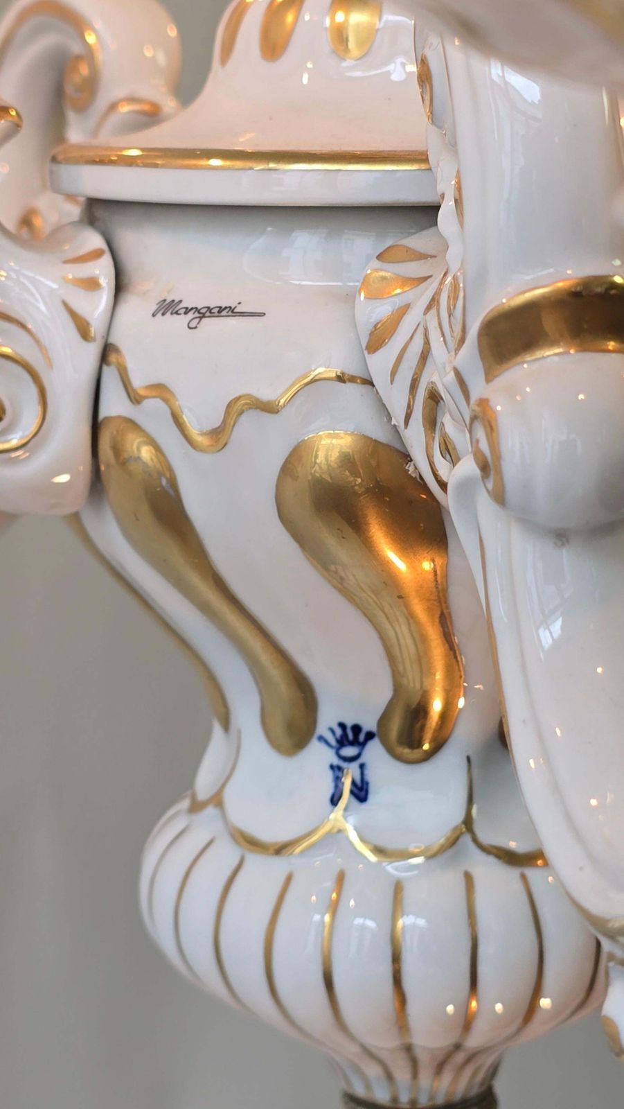 Lighting Elegant Italian Mangani Porcelain Chandelier – 5 Light, 1970s photo