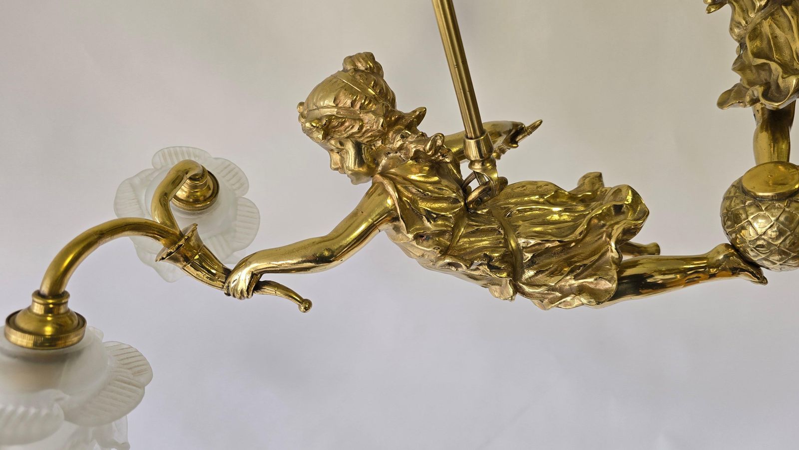 photo for sale Exquisite French Gilt Bronze Chandelier With Cherubs Putti