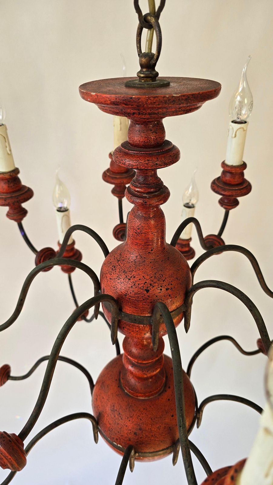 Lighting Beautiful Wooden & Iron Chandelier With 16 Arms – Unique Red Finish photo