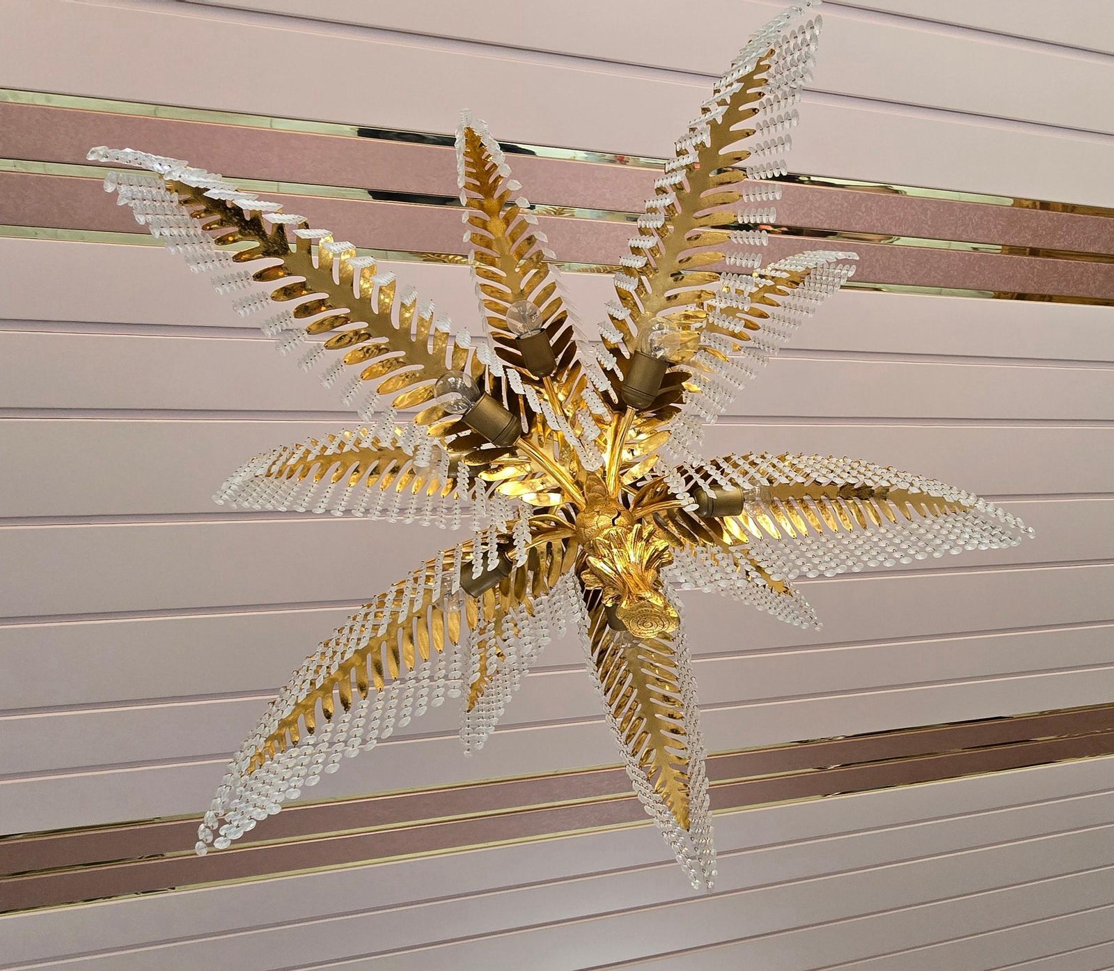 A Hollywood Regency French Palm Tree Gilt Bronze And Crystal Chandelier photo 10722.0