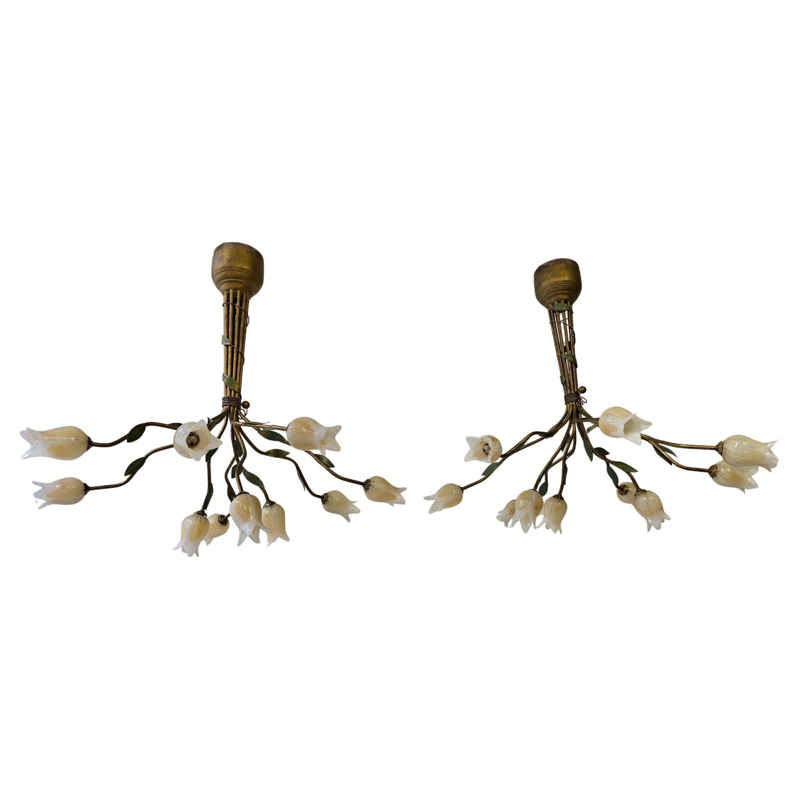 Two  Chandelier Pendant Lamp In Florentine Style With Glass Tulips Design photo furniture