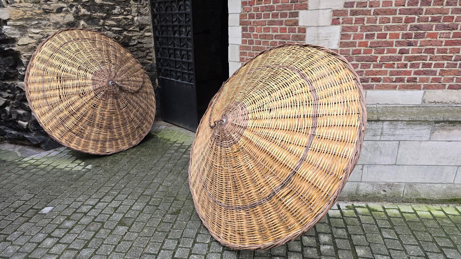 Two Vintage Rattan Pendant Lamps Xxl Size ø 67 Inches photo furniture