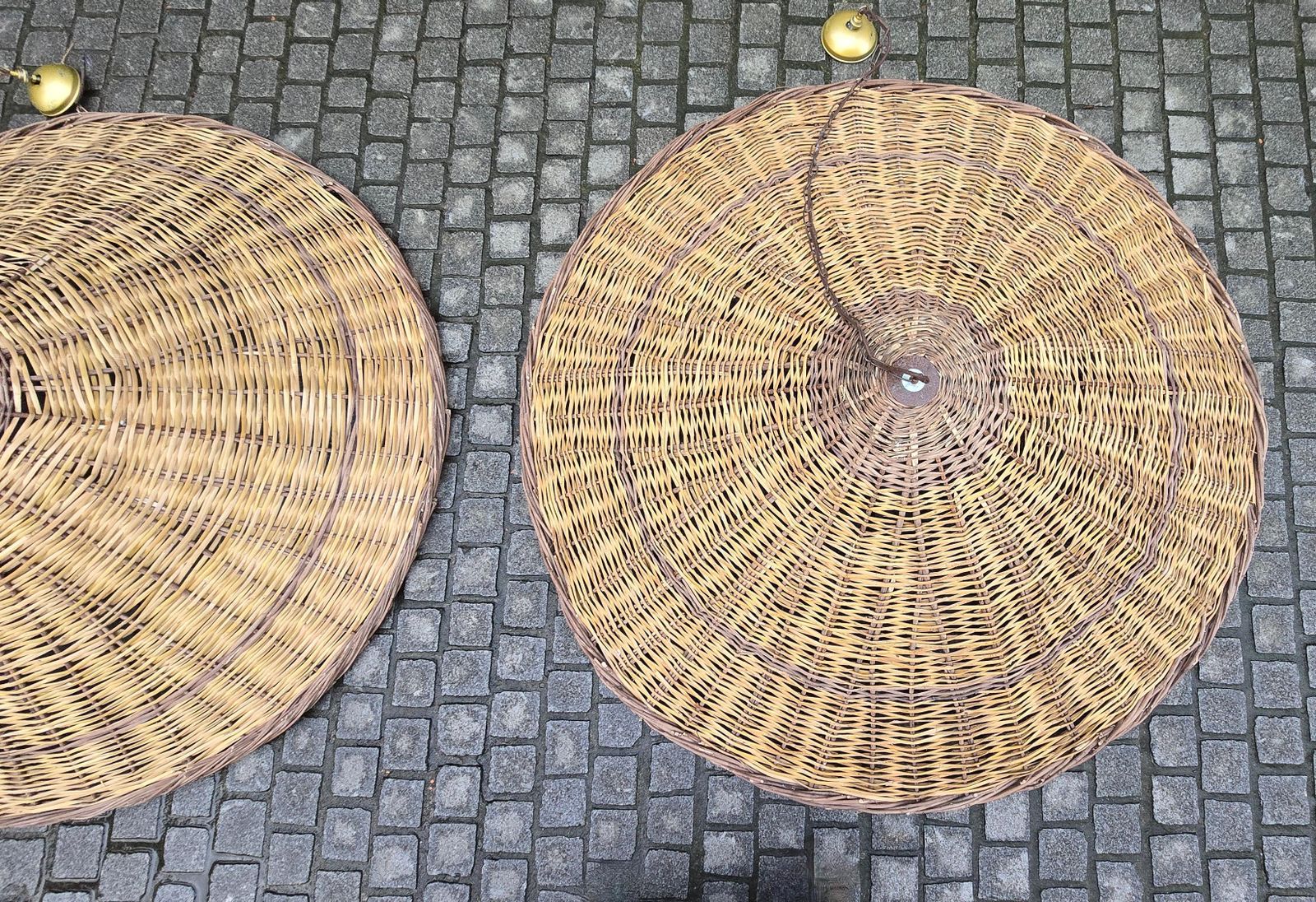 Two Vintage Rattan Pendant Lamps Xxl Size ø 67 Inches photo vintage