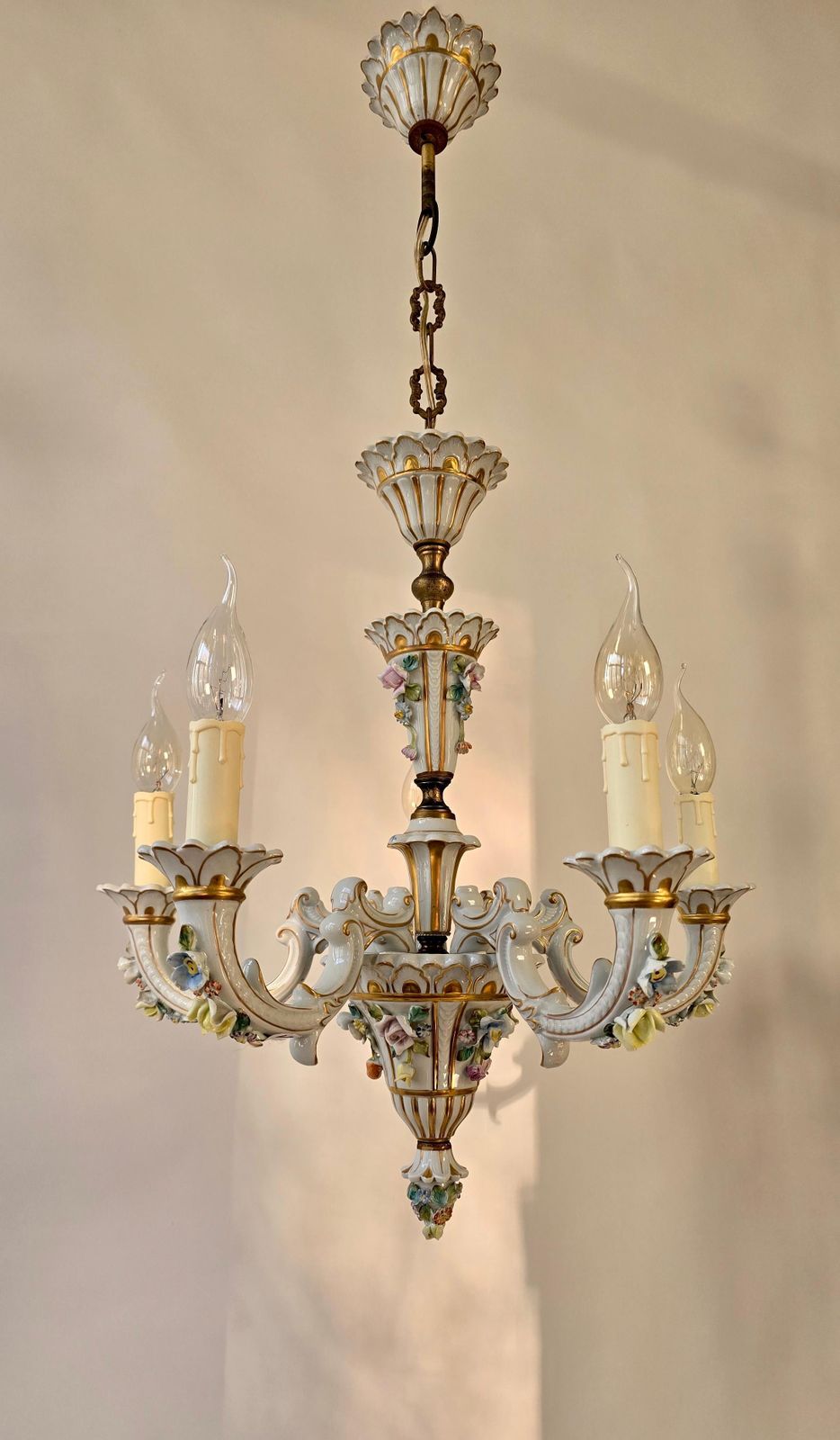 Baroque Porcelain Flower Chandelier Or Candelabra, Italy photo vintage
