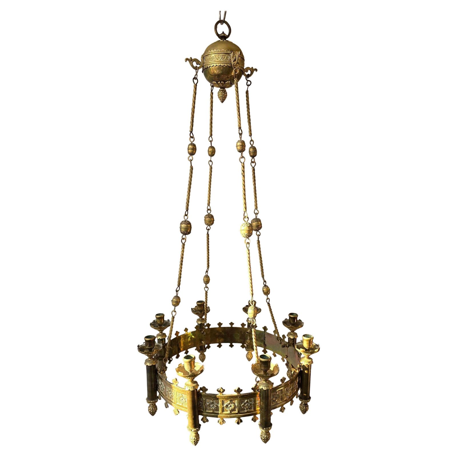 Gothic Revival Brass Church Sanctuary Lamp Candle Chandelier photo 2505.0