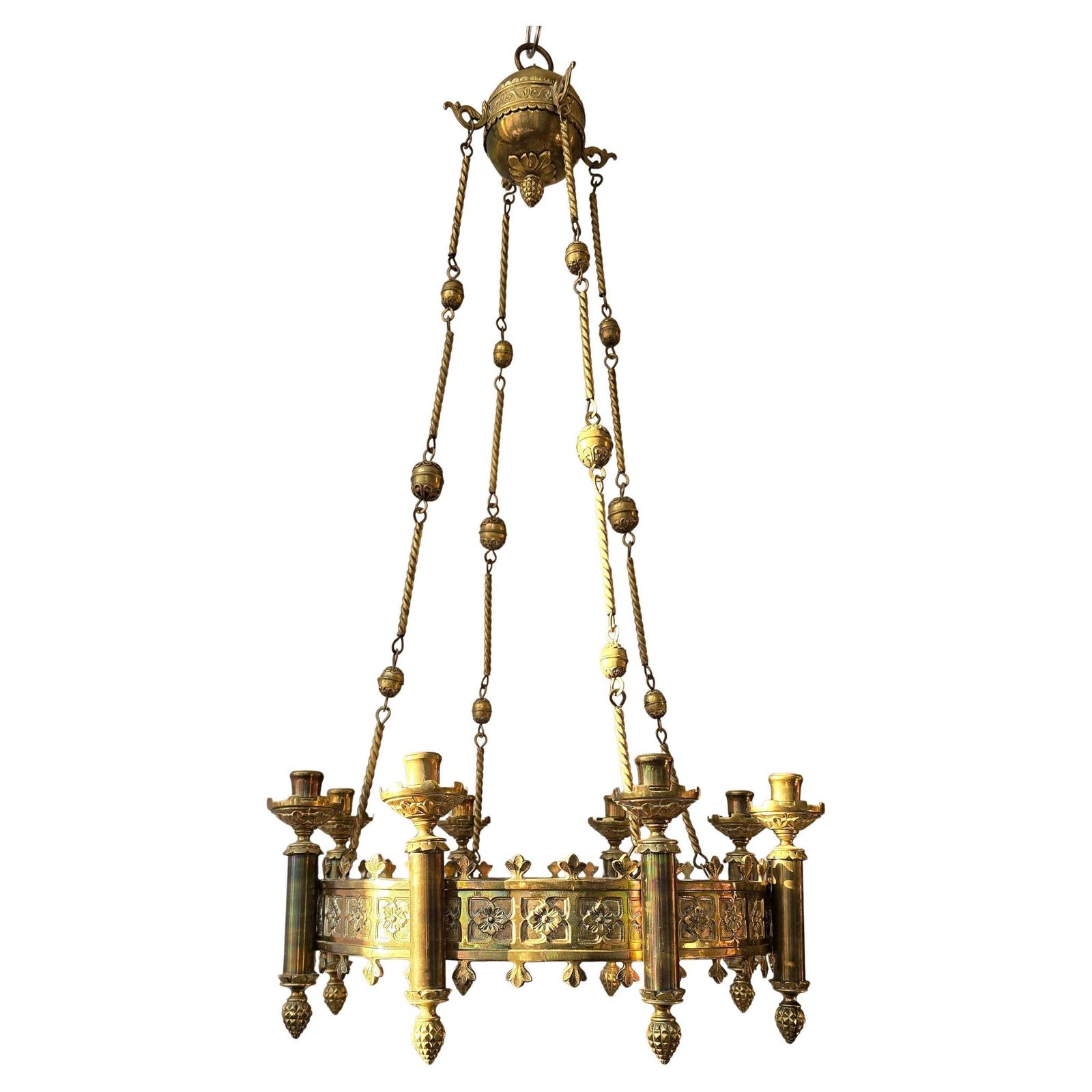 Gothic Revival Brass Church Sanctuary Lamp Candle Chandelier photo vinterior