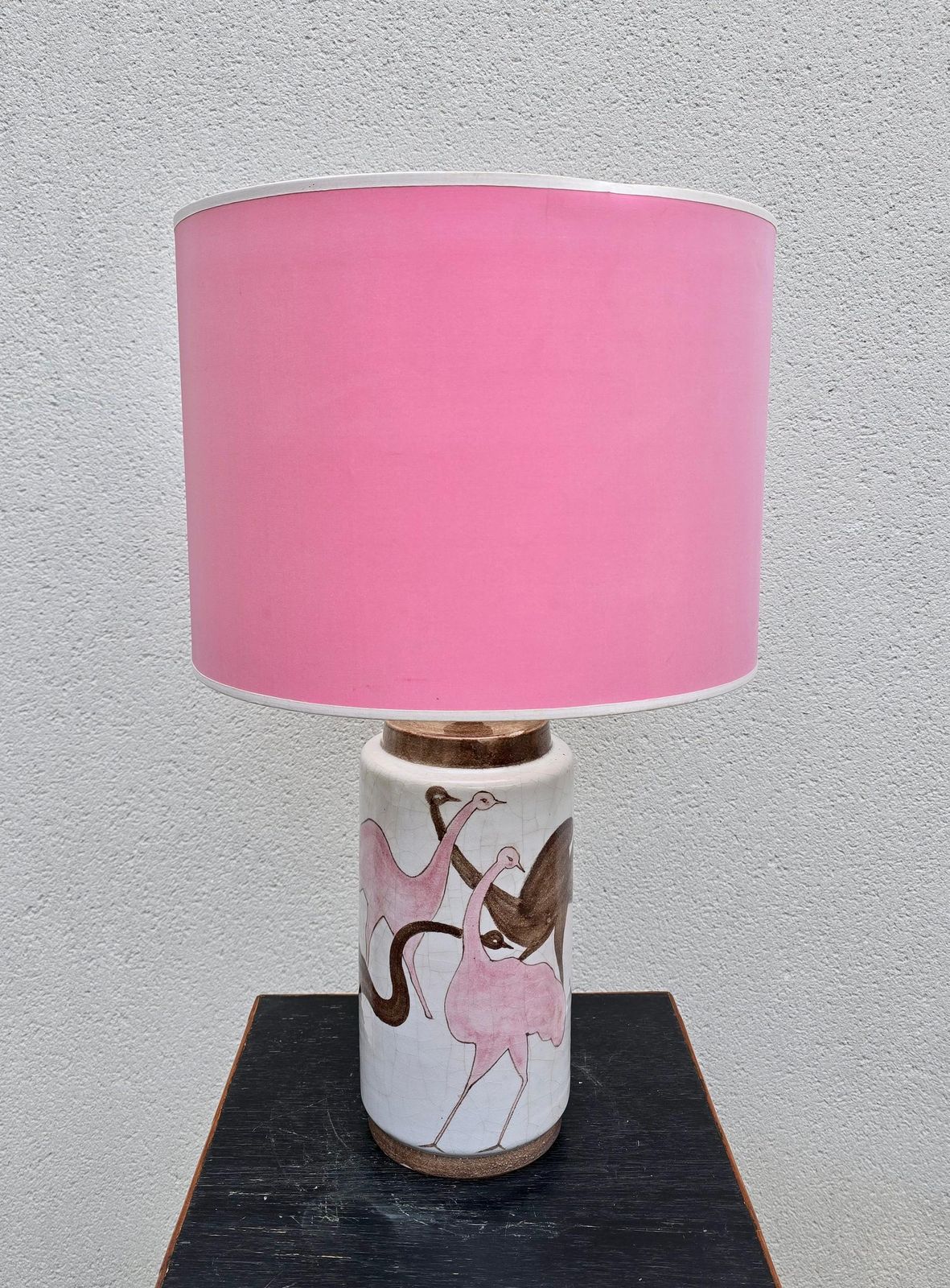 Italian Lamp Hand Painted Ceramic With Ostriches, Salerno photo for sale