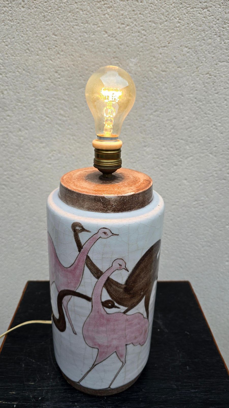 photo for sale Italian Lamp Hand Painted Ceramic With Ostriches, Salerno