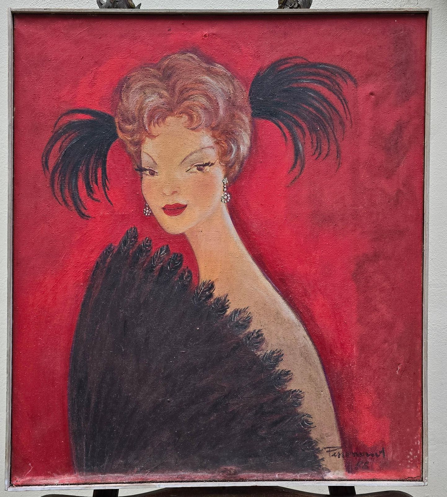 Mid Century Portrait Of A Lady With A Fan, 1958 photo furniture