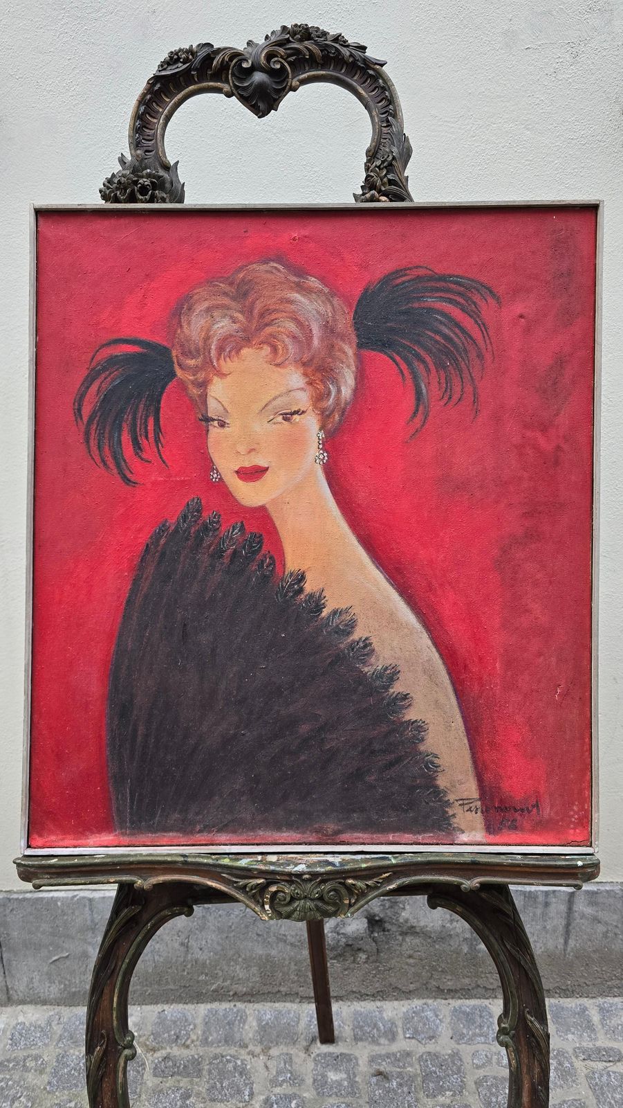 Mid Century Portrait Of A Lady With A Fan, 1958 photo for sale