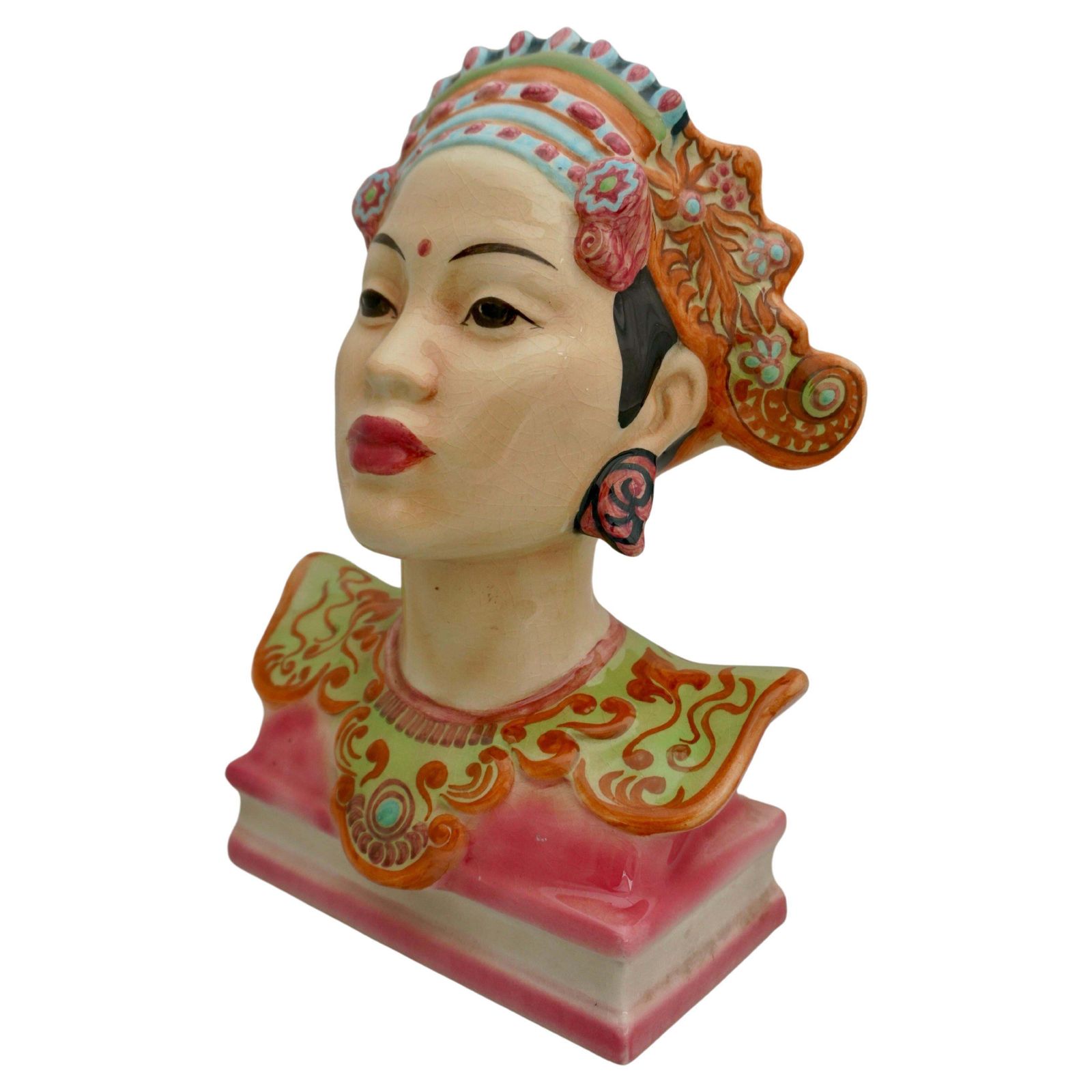 Goldscheider Polychrome Porcelain Bust Of A Balinese Dancer By Helen Liedloff photo for sale
