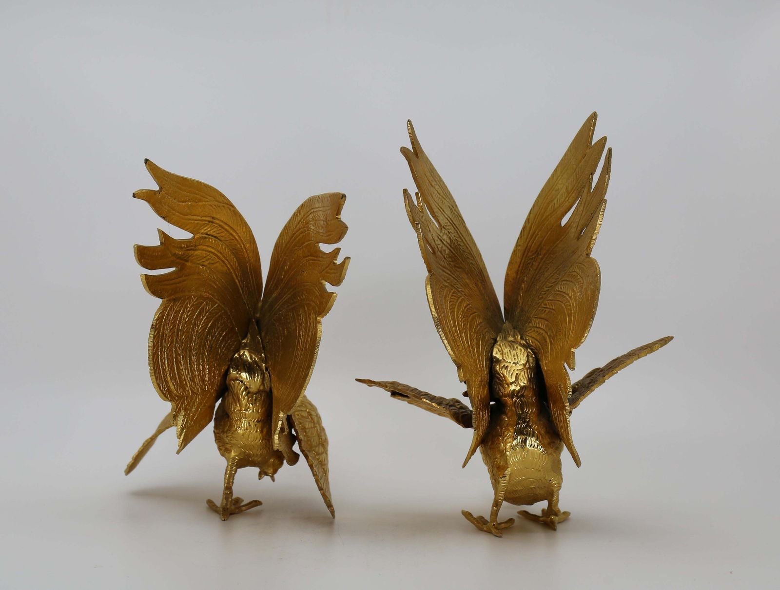 Majestic Gilt Brass Rooster Sculpture Figure, Set 2, France, 1970s photo buy