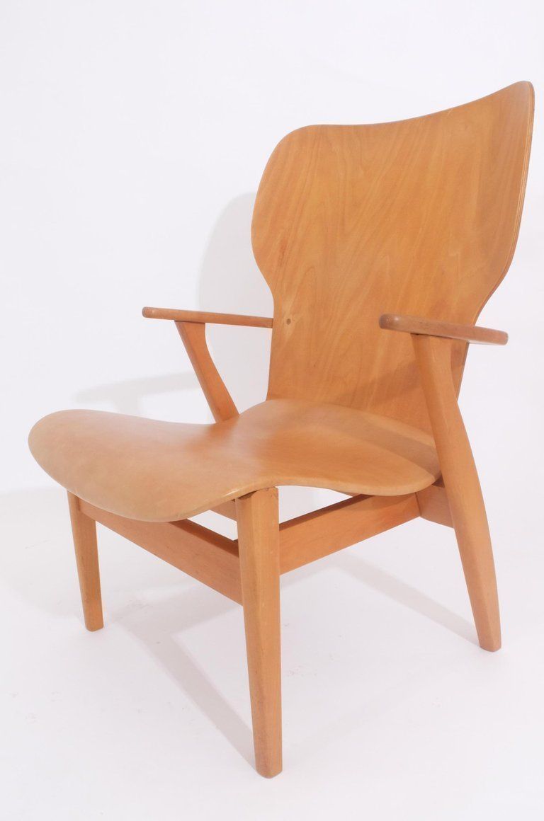 photo vinterior Tapiovaara "High Back Lounge Chair" For Domus Academy 1948 Signed Keravan Puuteo
