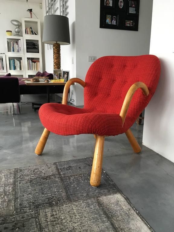 Original Red Fabric Arctander Armchair Model "Clam," Vik & Blindheim, Norway photo for sale