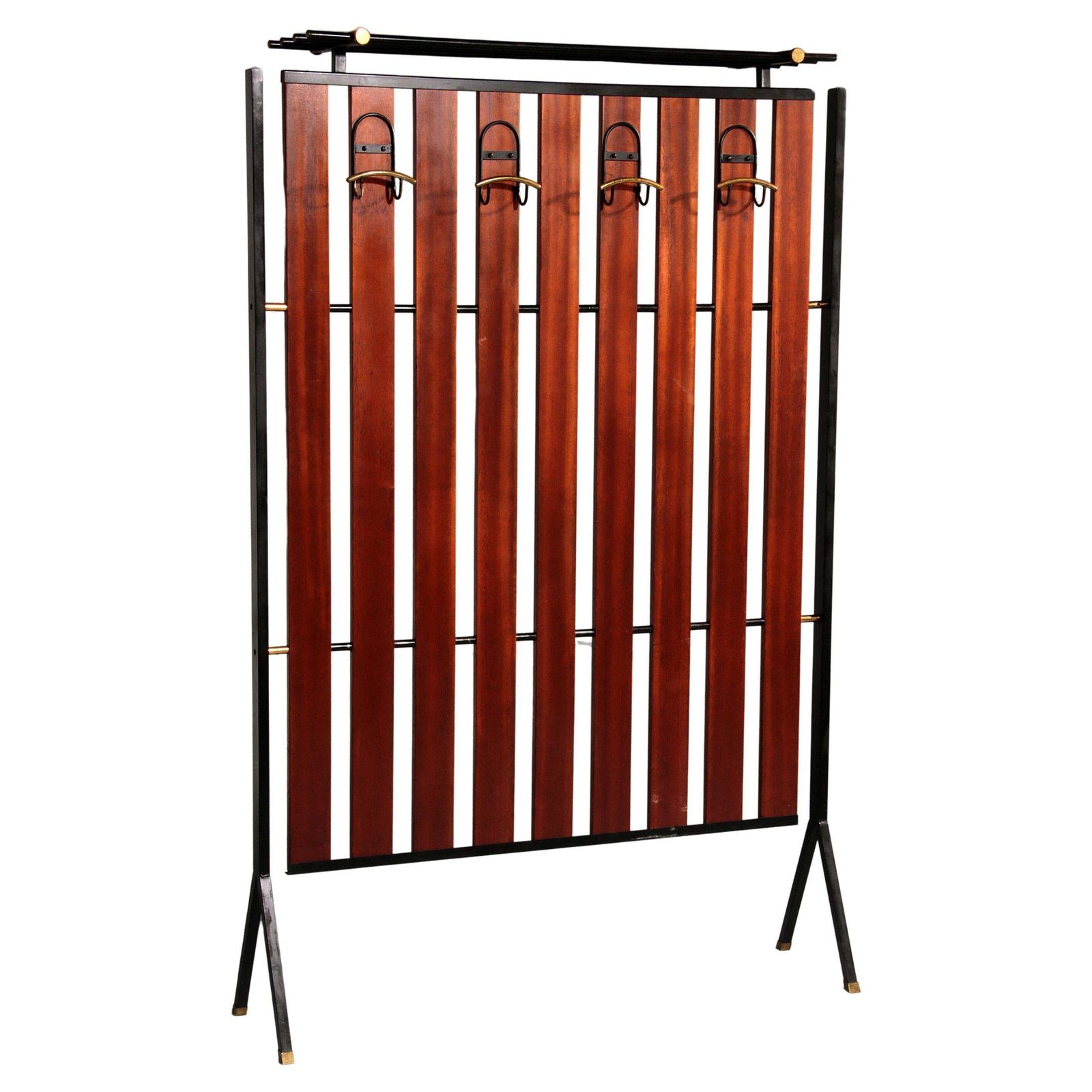 Italian Vintage Elegance – Brass And Teak Wall Clothes Hanger From The 1950