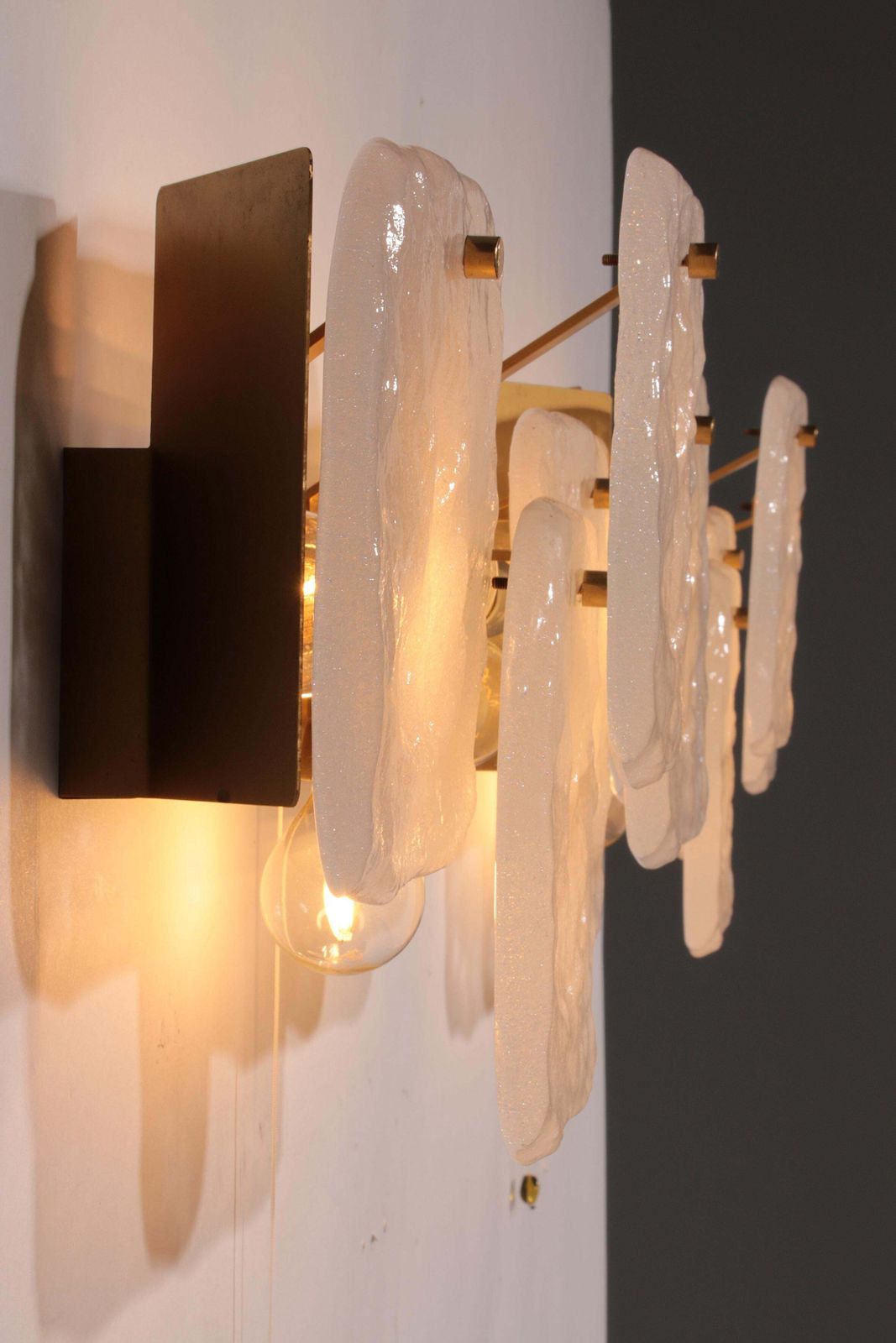 Elegant Midcentury Ice Glass Wall Sconces By J.T. Kalmar, Austria (1960s) photo vintage