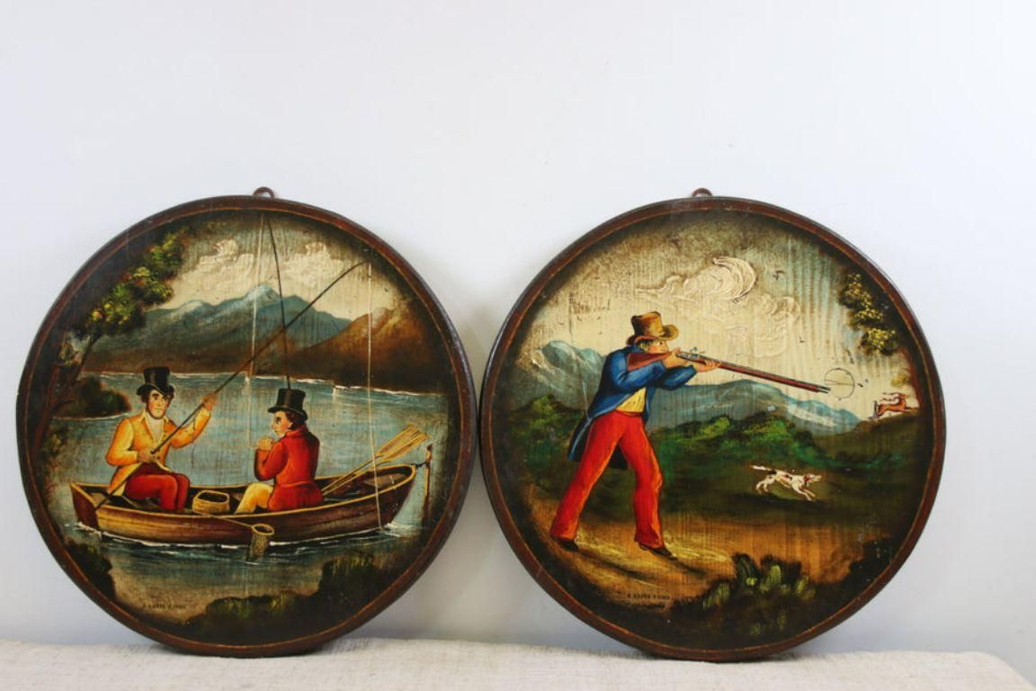 2 France Handpaint Wallplates With Hunting Scene From 1900 photo furniture