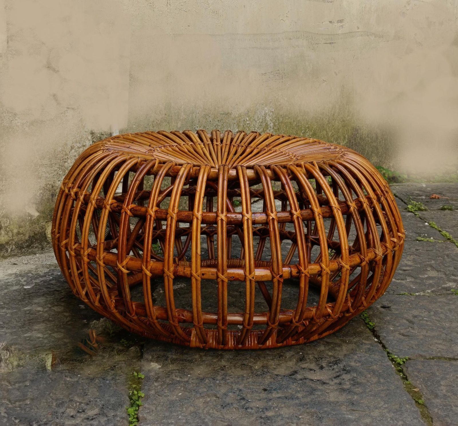 Ico Parisi For Bonacina Woven Rattan Pouf, Italy 1960s photo vintage