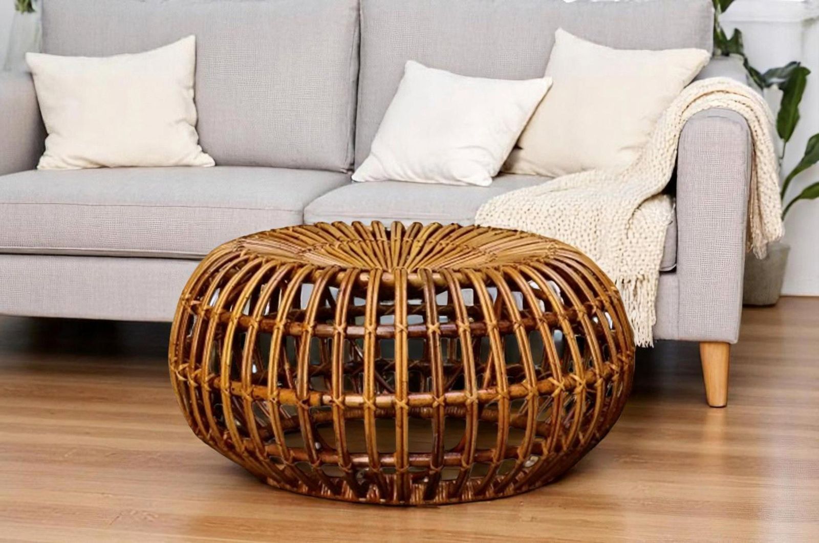 photo furniture Ico Parisi For Bonacina Woven Rattan Pouf, Italy 1960s