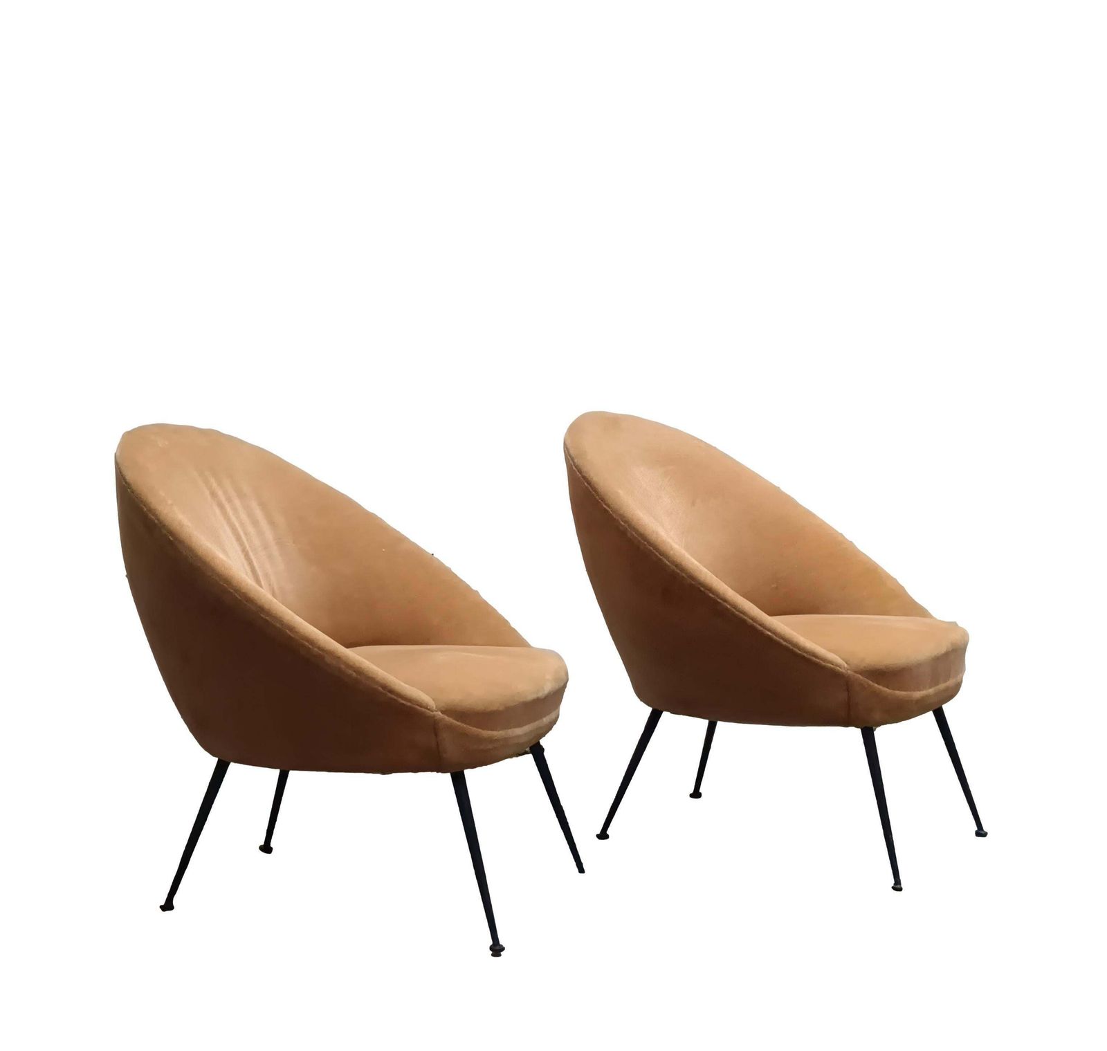 Federico Munari Pair Of Sand Colored Velvet Armchairs, Italy 1950s photo for sale