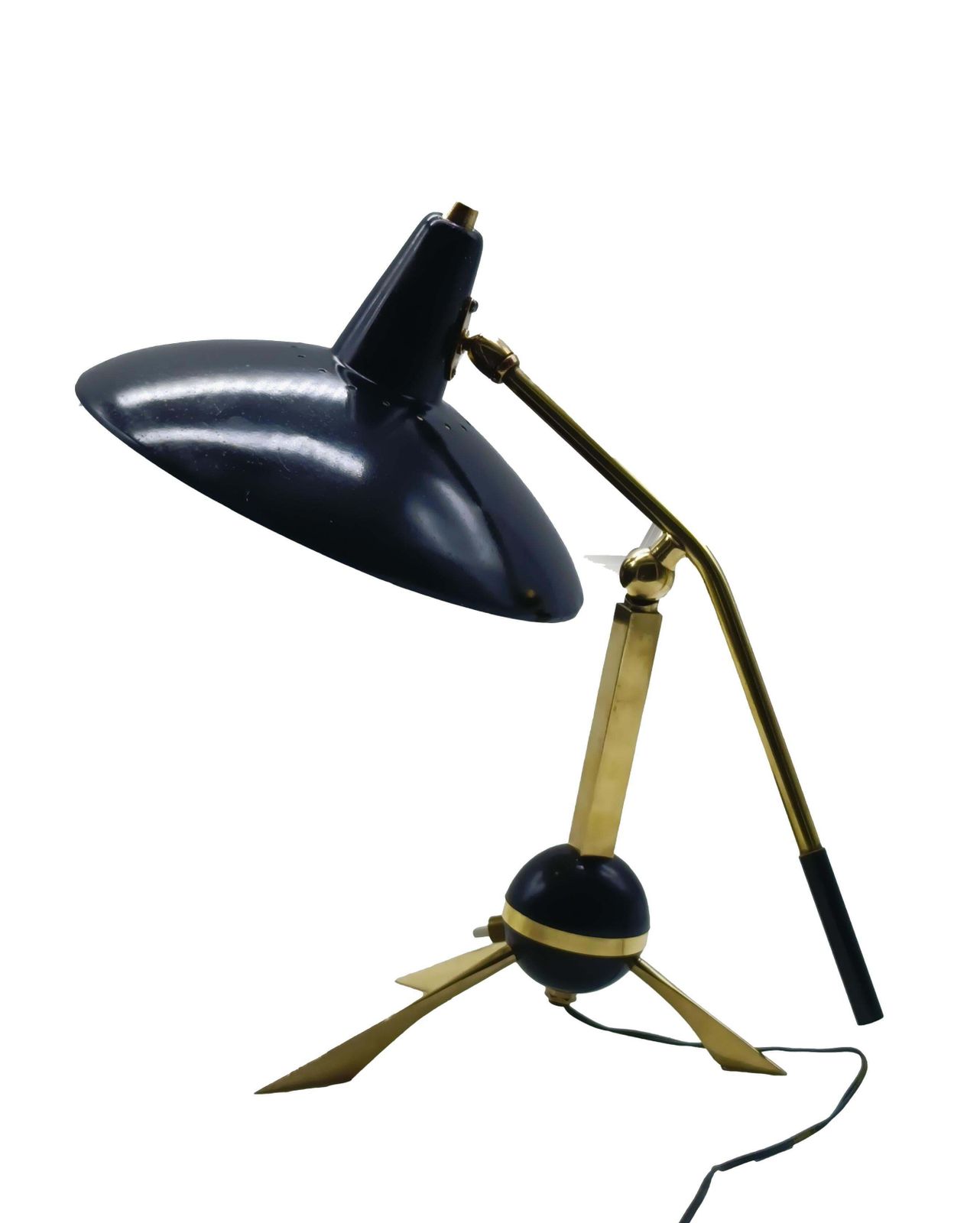Gilardi And Barzaghi Brass And Black Metal Table Lamp, Italy 1950s photo furniture