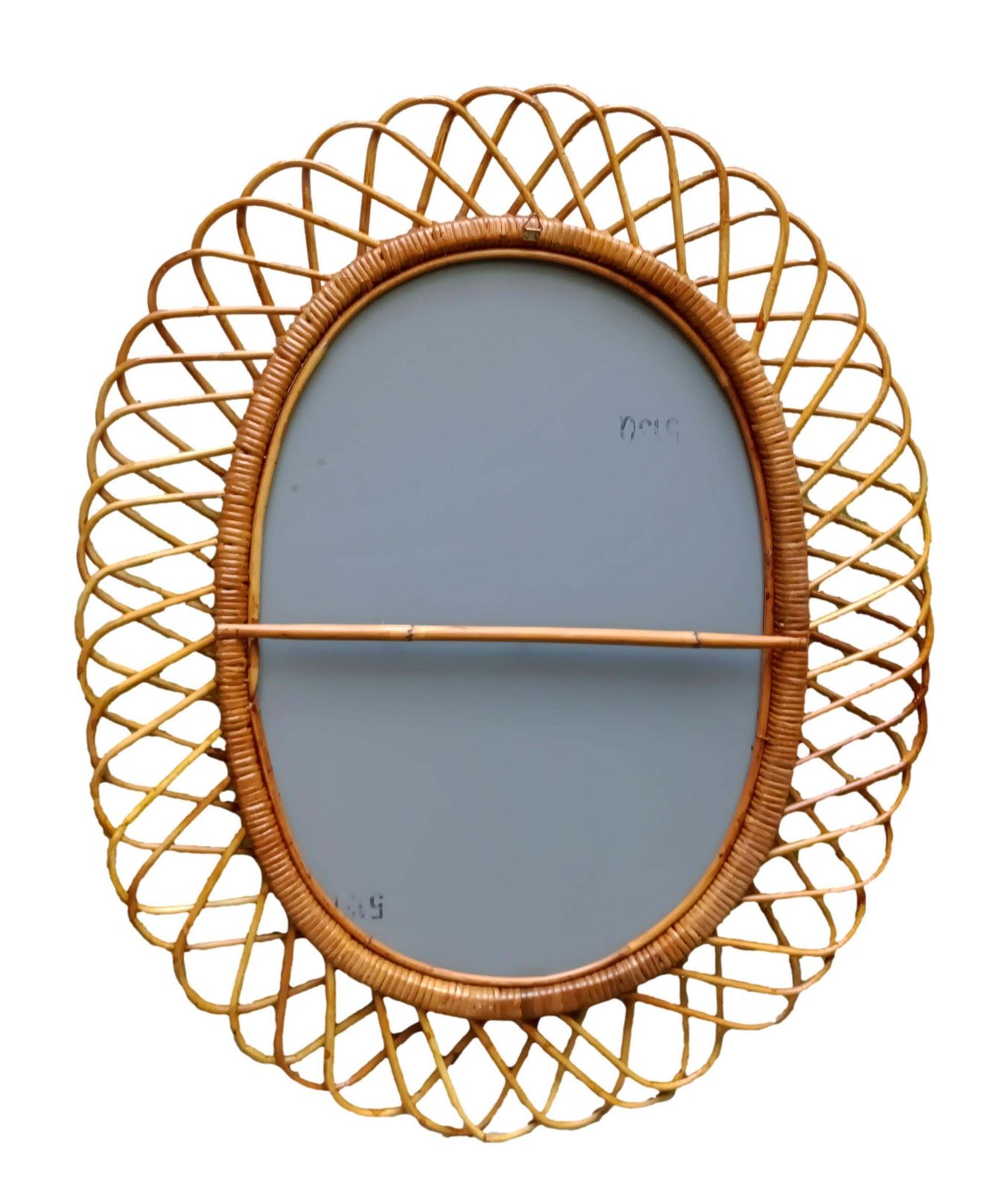 Franco Albini Per Bonacina Specchio Da Parete Ovale In Rattan, Italia 1960s photo for sale