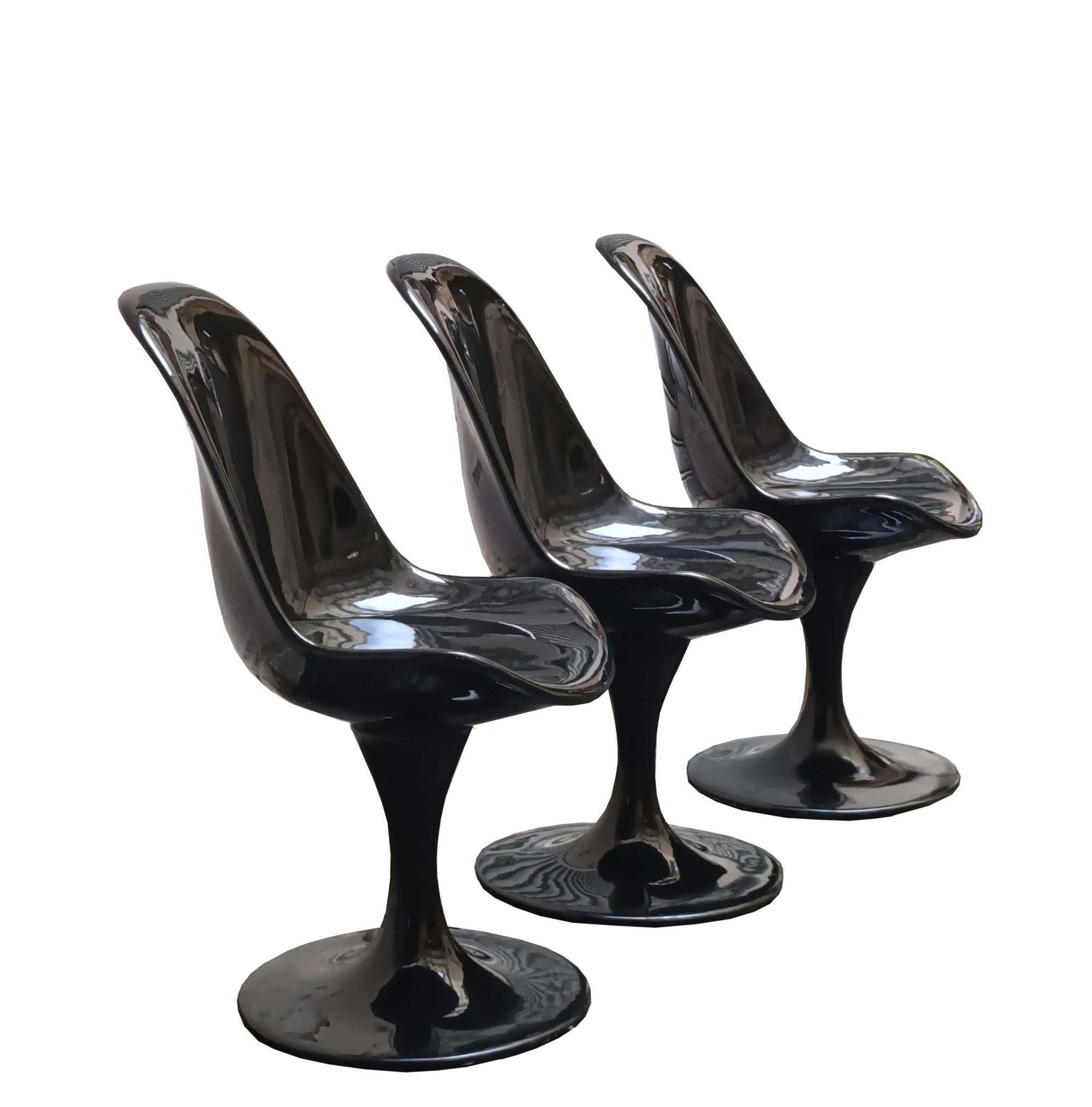 Eero Saarinen Style Set Of 3 Black Dining Chairs Tulip Model, Italy 1970s photo for sale