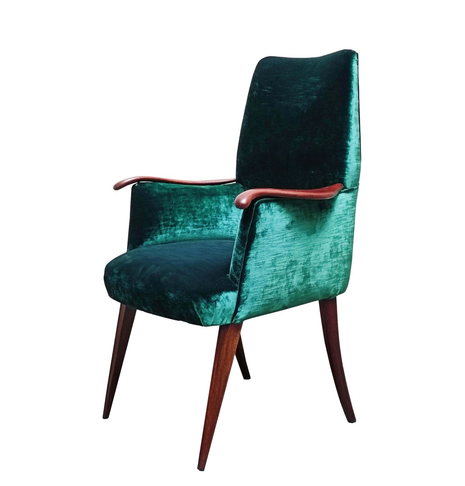 Osvaldo Borsani Style Elegant Wooden Armchair And  Green Fabric, Italy 1960s photo furniture