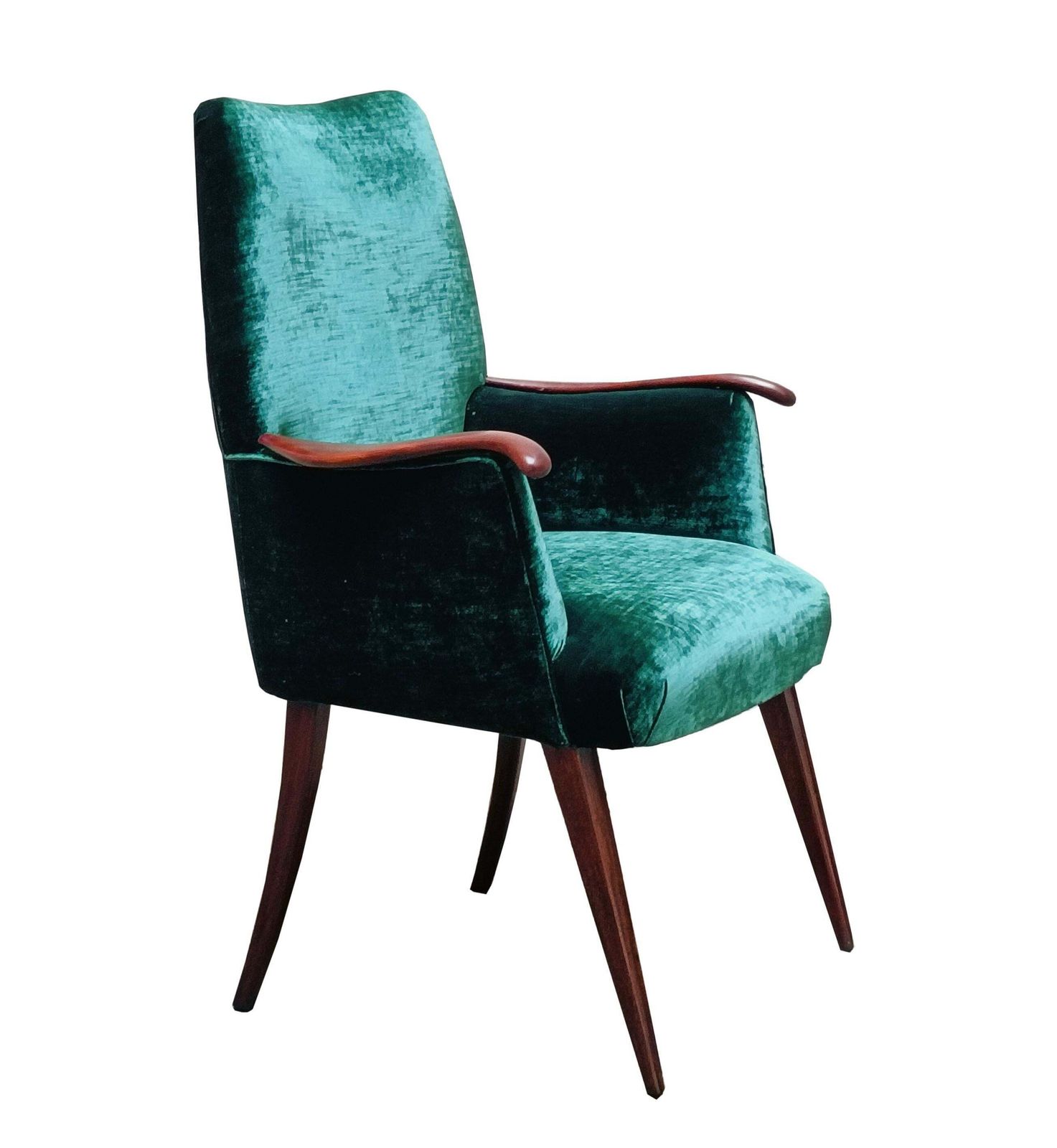 Osvaldo Borsani Style Elegant Wooden Armchair And  Green Fabric, Italy 1960s photo 1544.0