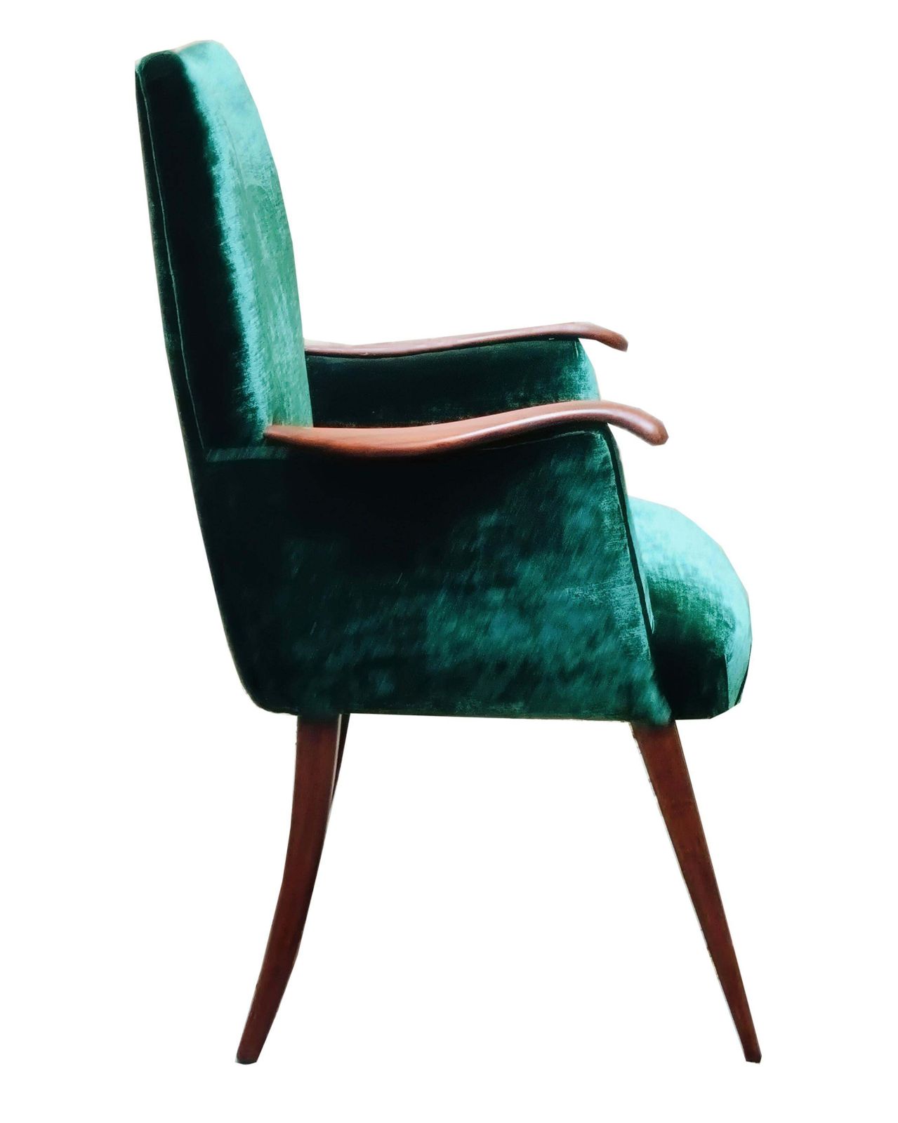 Osvaldo Borsani Style Elegant Wooden Armchair And  Green Fabric, Italy 1960s photo vinterior