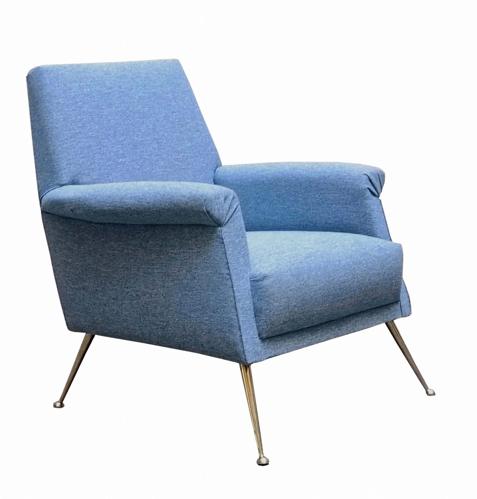 Refined Armchair In Light Blue Fabric And Brass Feet,  Italy 1960s photo furniture