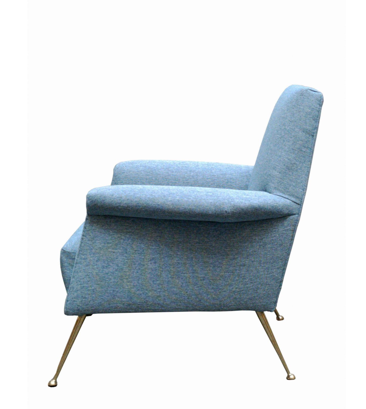 Refined Armchair In Light Blue Fabric And Brass Feet,  Italy 1960s photo Furniture
