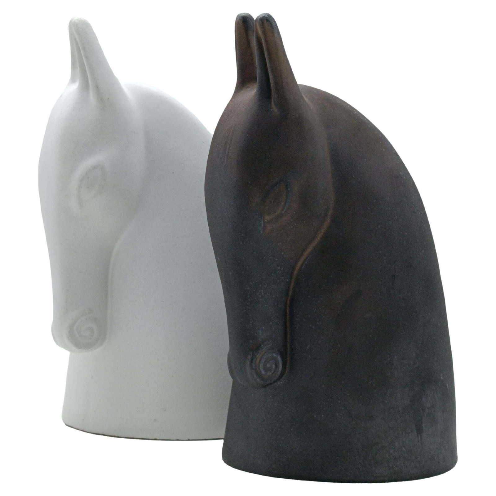 Anette Edmark Pair Of Ceramic Horse Head Sculptures, Denmark 1990s