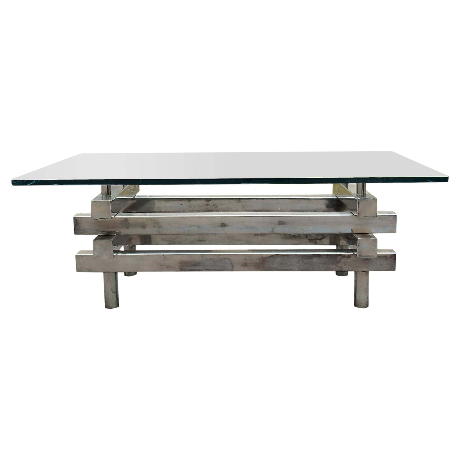 Chromed Metal And Glass Coffee Table, Italy 1970s