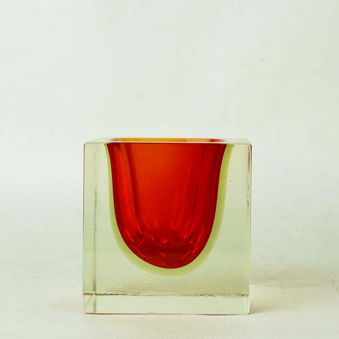 Red Italian Murano Sommerso Block Vase By Flavio Poli For Seguso photo furniture