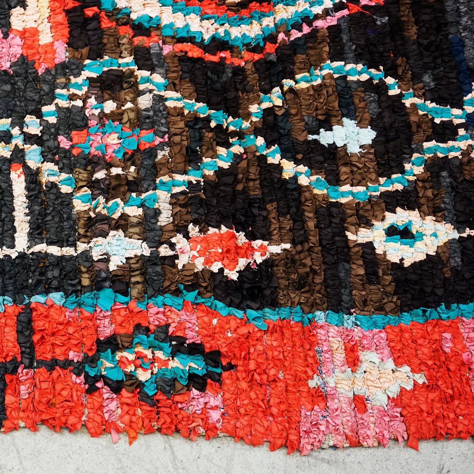 Vintage Multicoloured Hand Knotted Moroccan Berber Boucherouite Rug photo Textiles