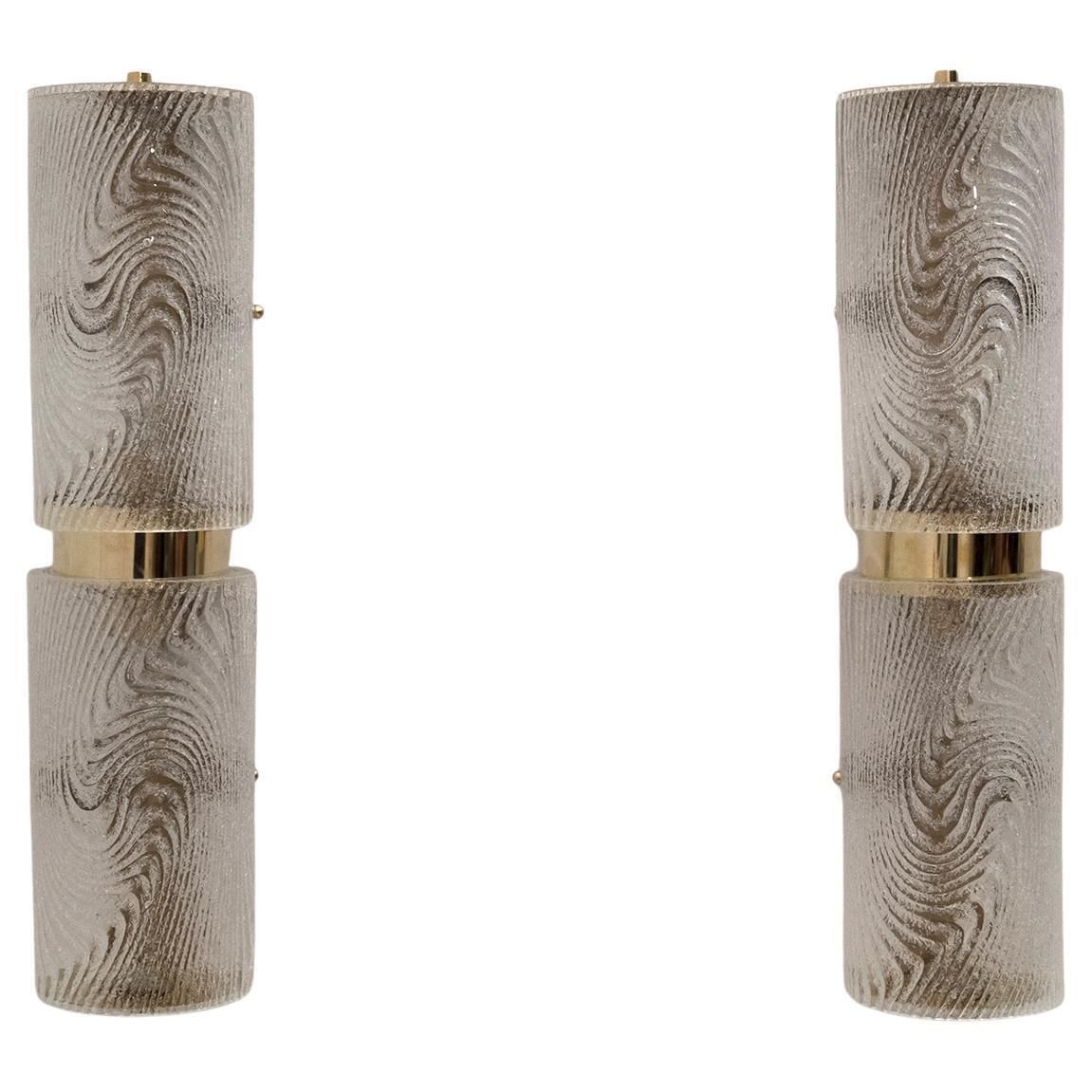 Pair Of Modern Italian Murano Glass And Brass Wall Sconces "Corteccia," 80s