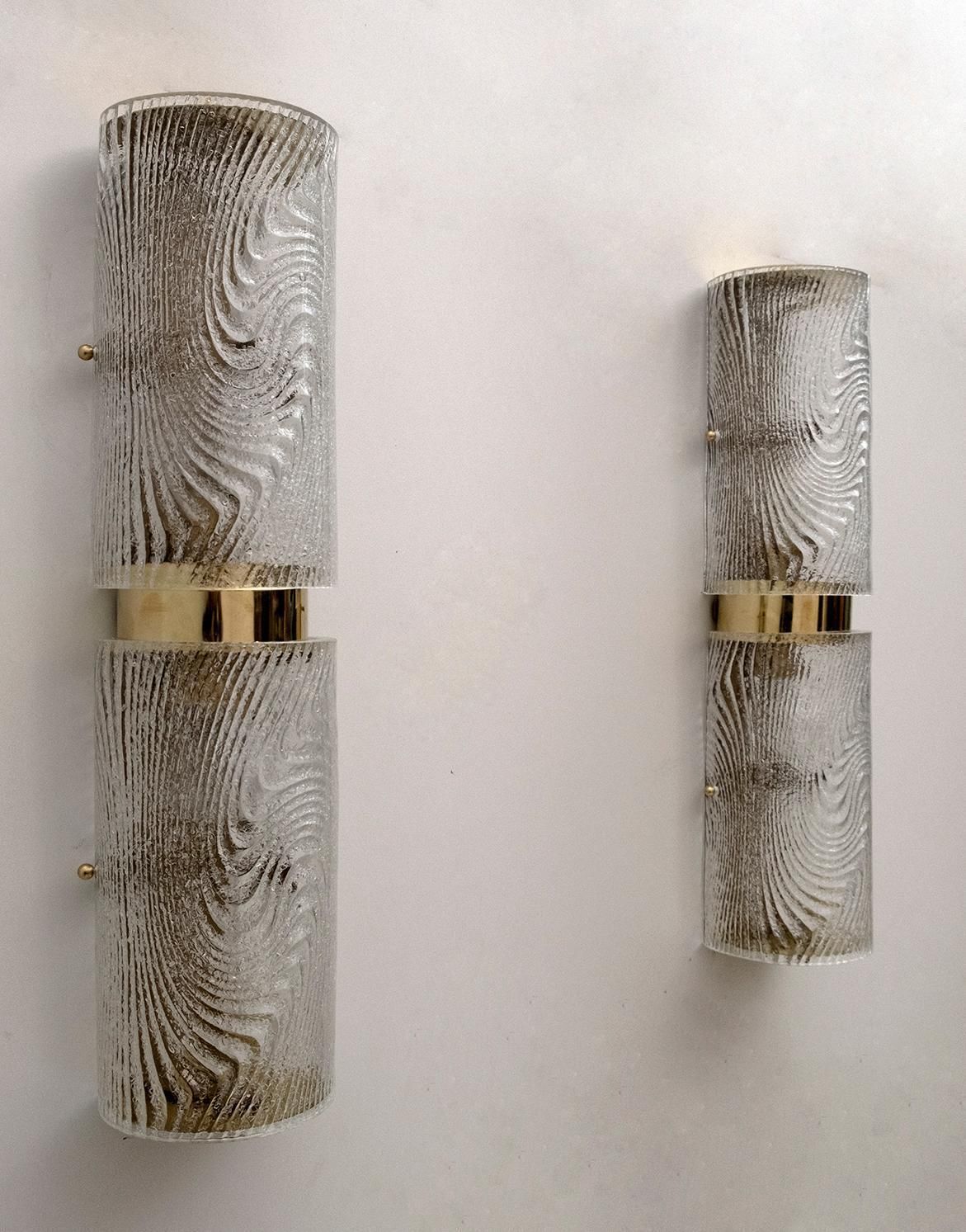 Pair Of Modern Italian Murano Glass And Brass Wall Sconces "Corteccia," 80s photo for sale