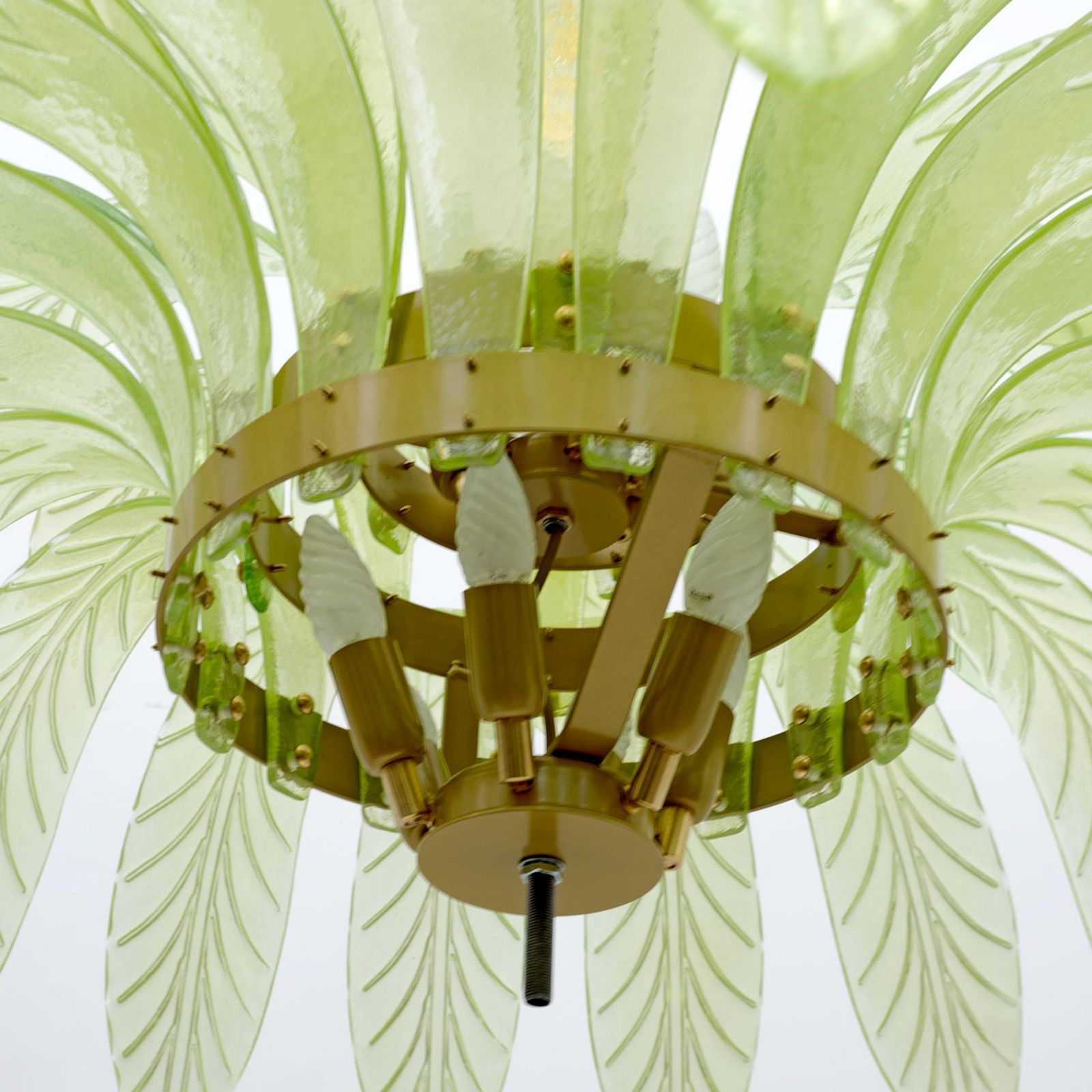Pair Of Large Mouth Blown Murano Glass Chandeliers, 38 Blue Murano Glass Leaves photo vintage