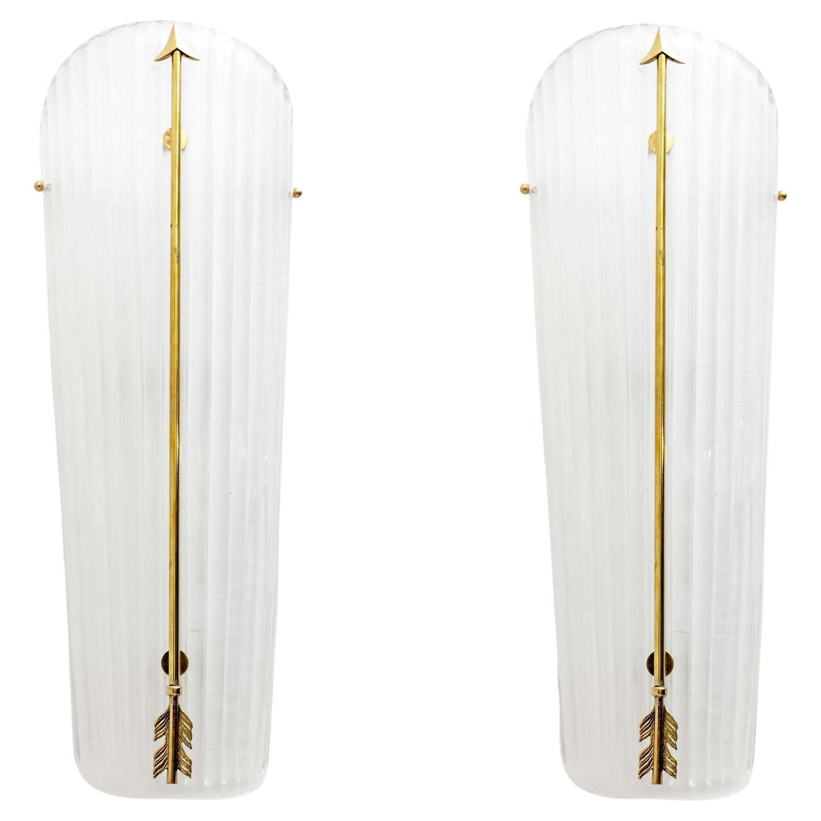 Pair Of Mid Century Modern Style Italian Murano Glass And Brass Sconces
