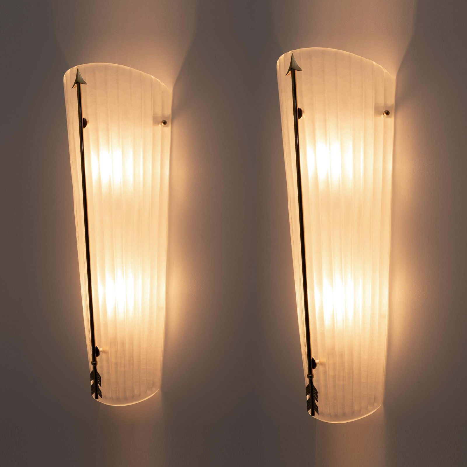 Pair Of Mid Century Modern Style Italian Murano Glass And Brass Sconces photo furniture