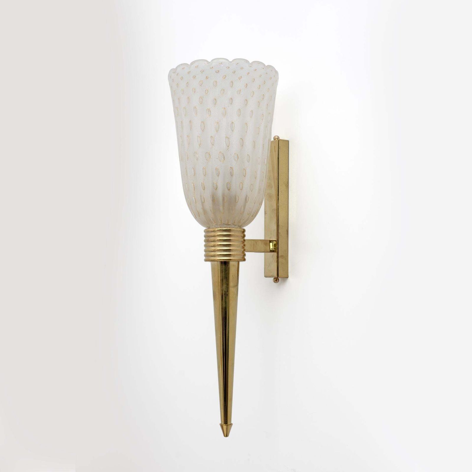 Pair Of Mid Century Modern Italian Brass And Pulegoso Murano Glass Sconces photo furniture