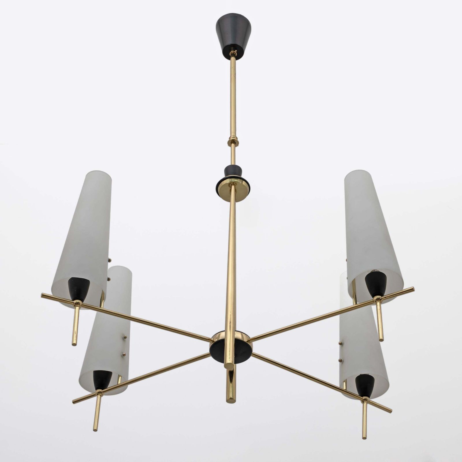 Stilnovo Style Mid Century Modern Italian Brass And Opaline Glass Chandelier 60s photo buy
