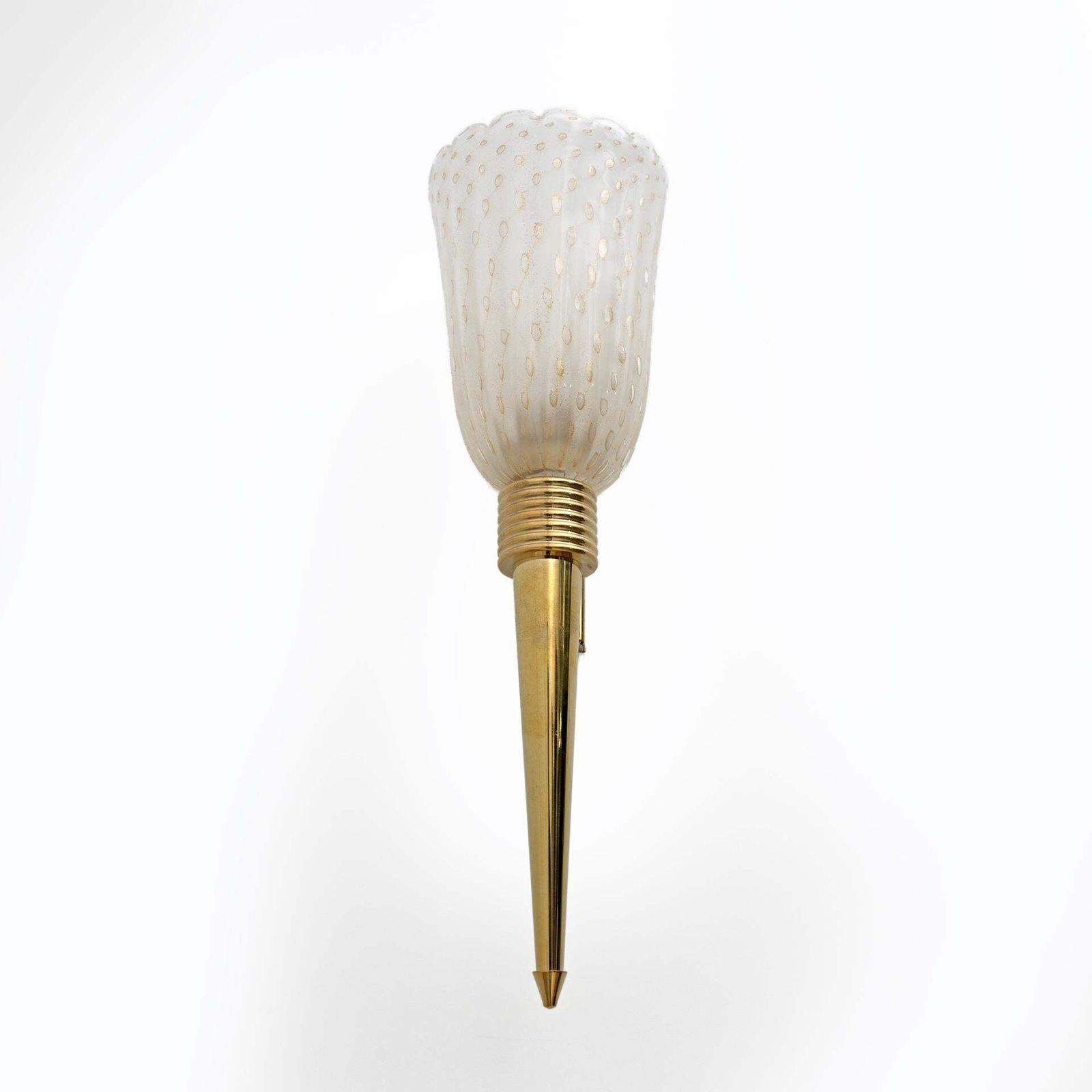 Pair Of Mid Century Modern Italian Brass And Pulegoso Murano Glass Sconces photo Lighting